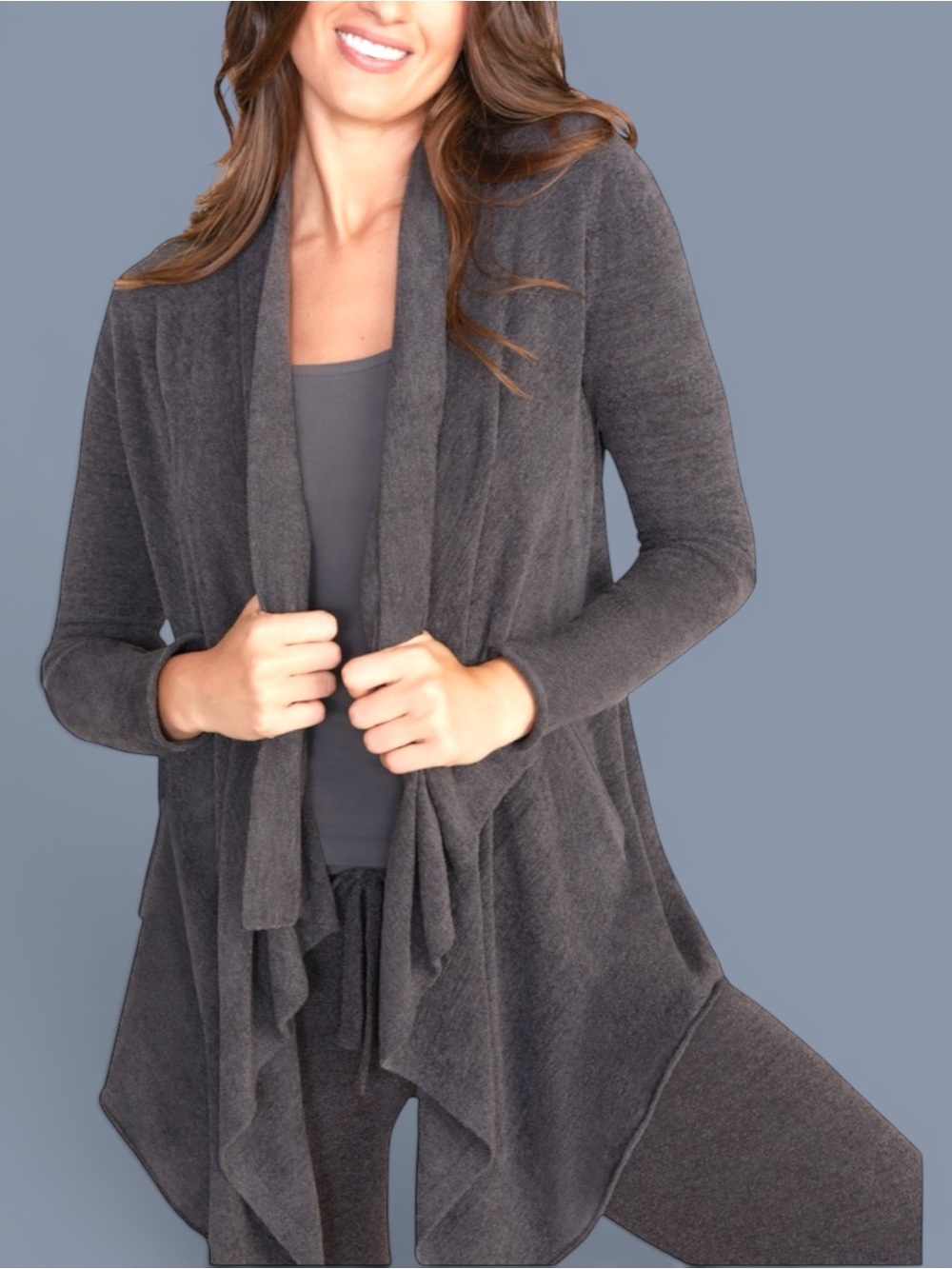 Barefoot Dreams CozyChic Ultra Lite Hi-Lo Open Cardigan Size S/M in Gray